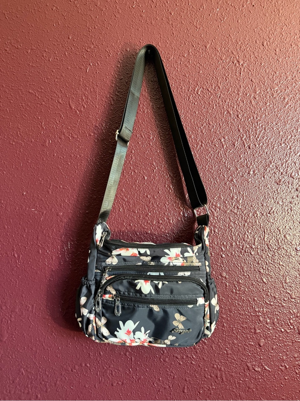 Soyater Blossom Floral Print Nylon Multi Pocket Crossbody Purse Bag